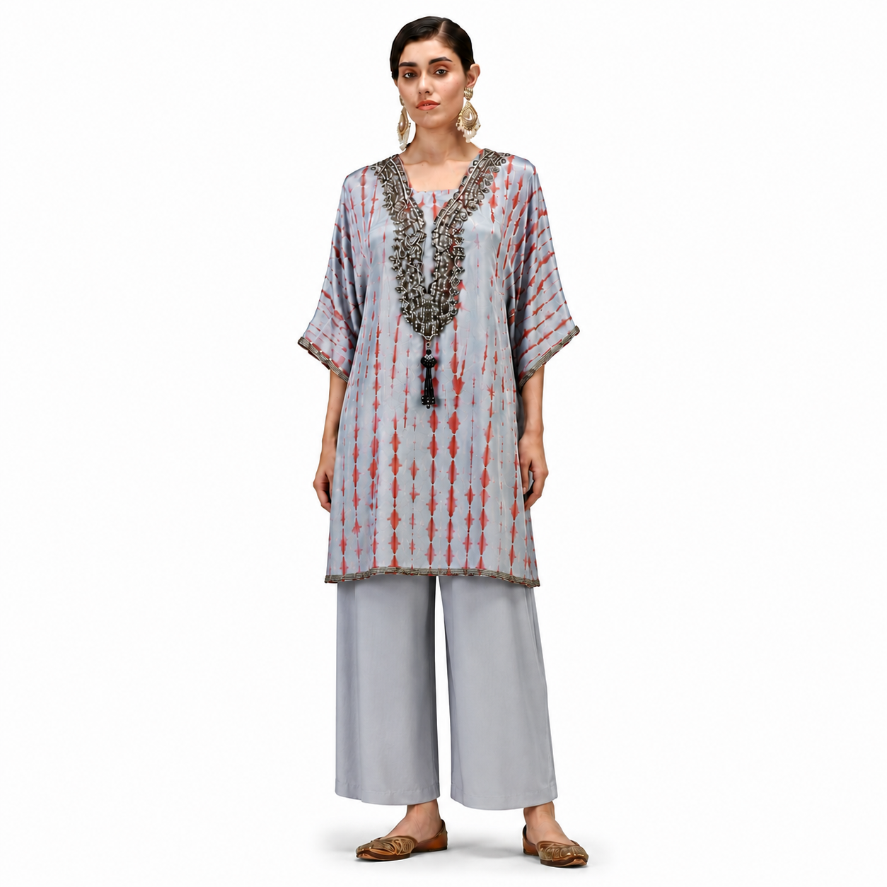 Women's Tie-Dye Kaftan - Cords With Embellished Neck – Kaftan Top & Relaxed Pants